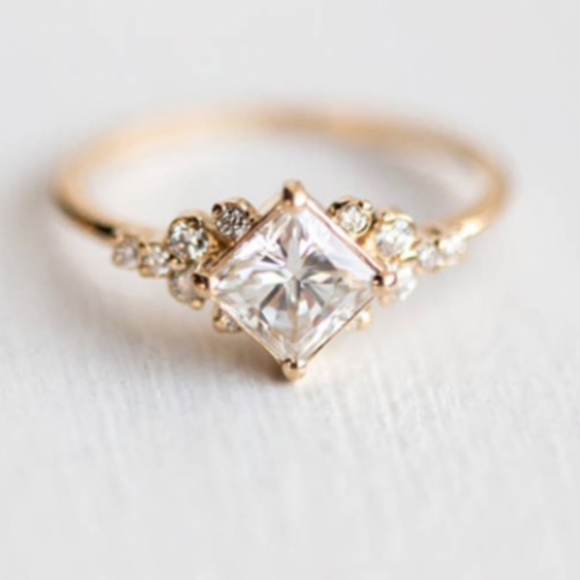 🌸 DIAMOND RING CZ BRIDE BOHO CHIC GOLD RHINESTONE - Picture 7 of 7